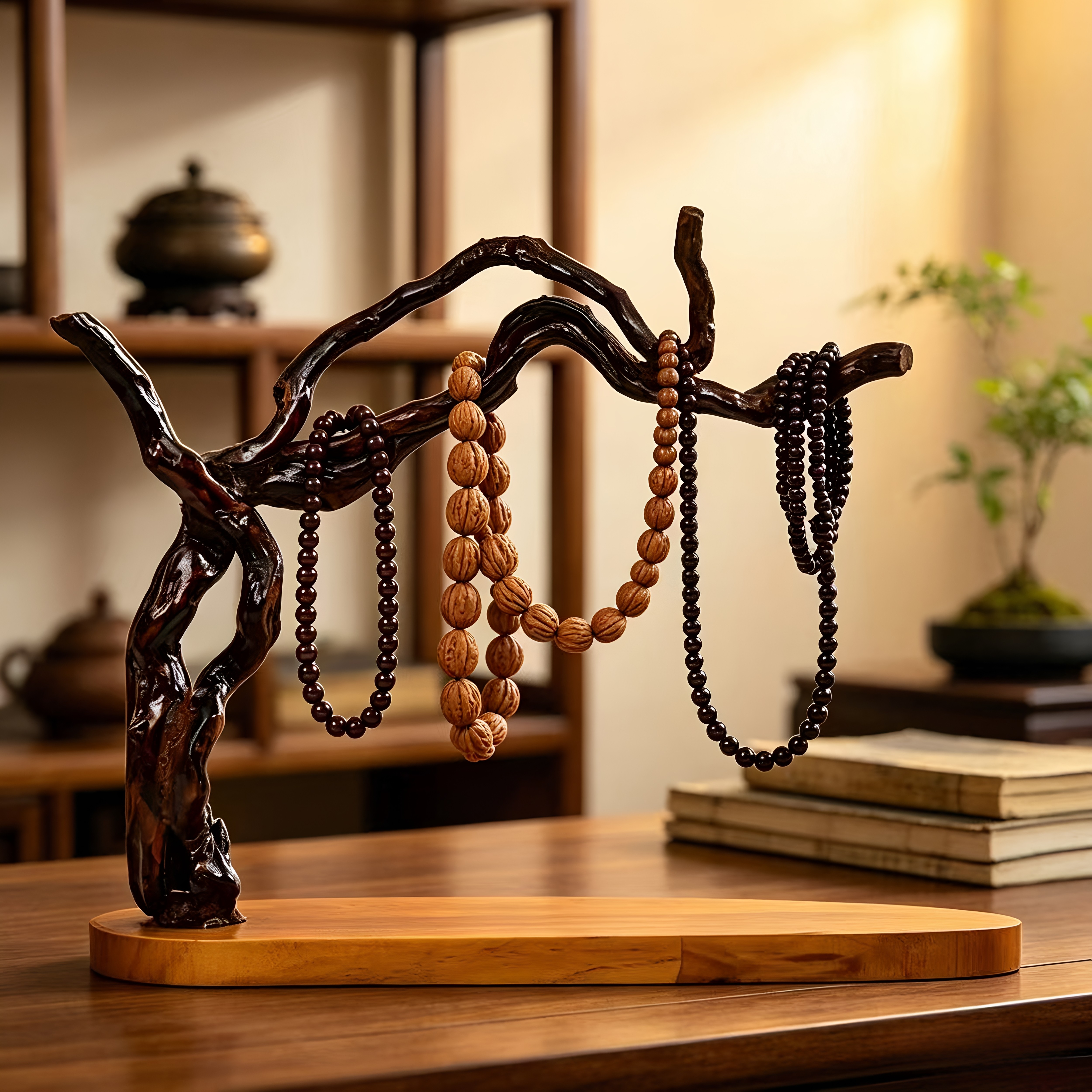 中古风实木收纳架文玩手串首饰品盒发圈佛珠项链展示玄关钥匙挂架