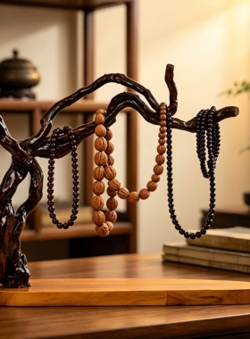 中古风实木收纳架文玩手串首饰品盒发圈佛珠项链展示玄关钥匙挂架