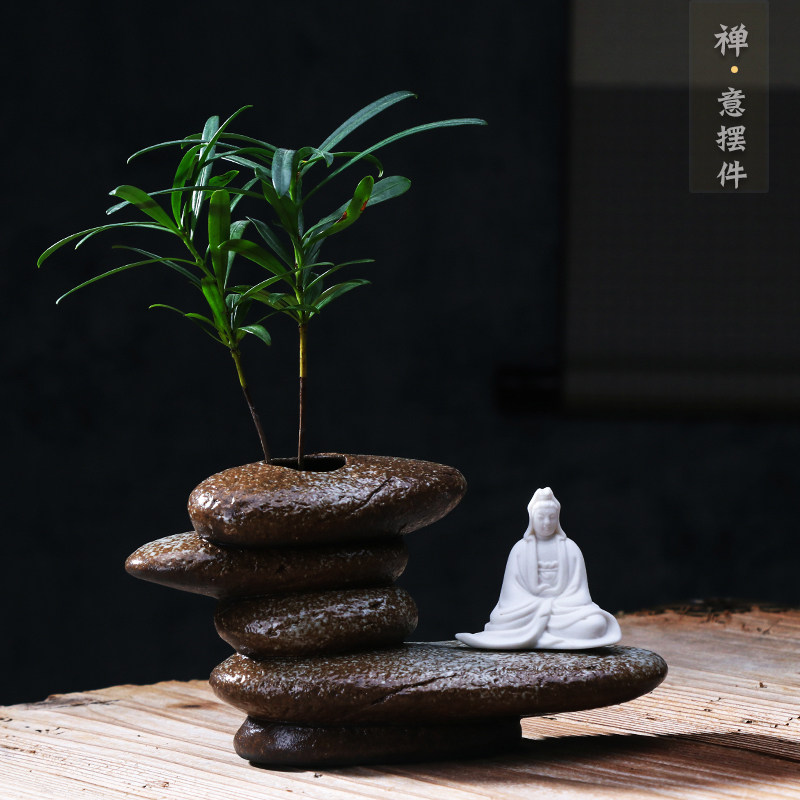 禅意紫砂小和尚水培花器茶席配件创意陶瓷花插无相佛家居饰品摆件