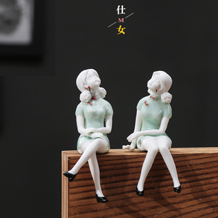 创意新中式古典人物陶瓷精品仕女客厅玄关电视柜家居禅意装饰摆件