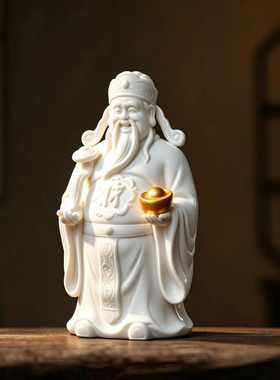 陶瓷财神爷白瓷摆件家用客厅玄关