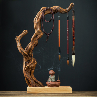 禅意风化实木毛笔架笔托笔挂毛笔架子实木挂笔创意大自然树枝挂架