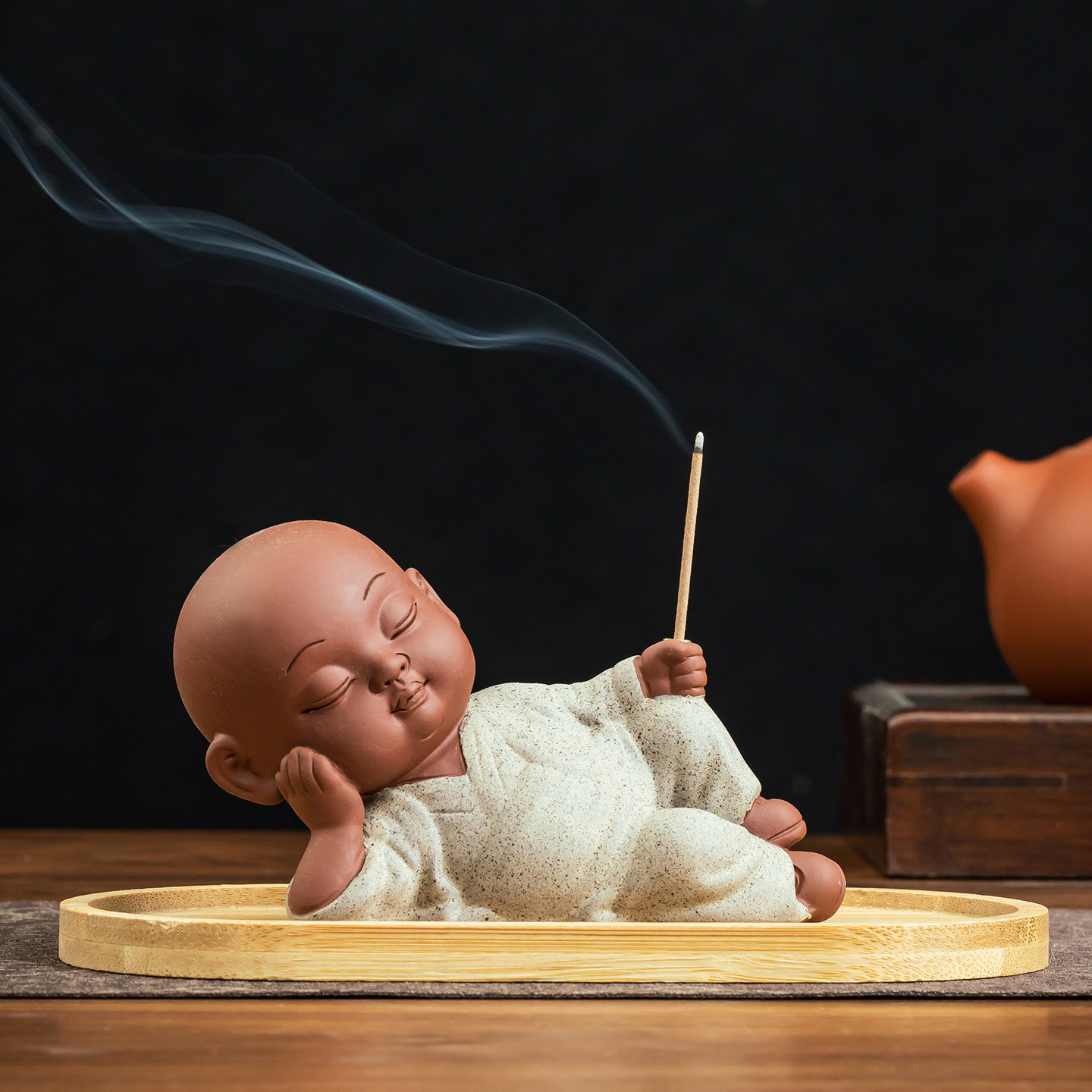 禅意静卧紫砂小和尚线香炉摆件家用室内香插香座茶道香薰炉插香器,餐饮具,茶道/香炉,淘宝优惠券,粉丝福利购,淘宝优惠卷