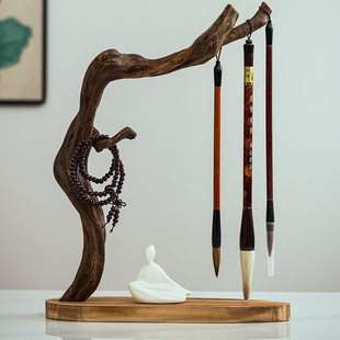 根雕毛笔挂式 根艺笔架原木天然文化用品书桌收纳笔挂书房书房摆件