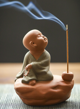 禅意紫砂可养茶宠小和尚茶室装饰摆件茶桌小沙弥香道香薰香炉摆设