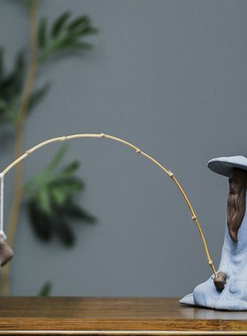 创意陶瓷人物姜太公鱼缸家居摆件