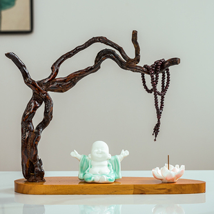 创意天然实木根雕摆件工艺品家居客厅装饰风化木树根禅意人物底座