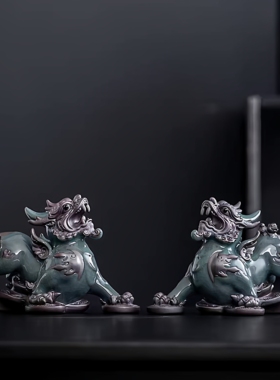 陶瓷貔貅招财摆件公母一对聚财旺财客厅玄关酒柜办公桌面中式装饰