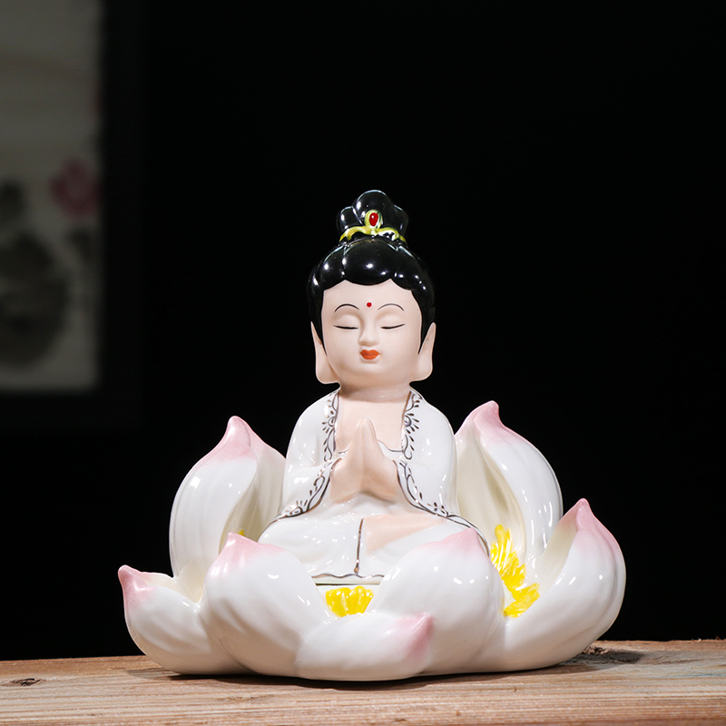 陶瓷保平安莲花如来佛像观音菩萨中式玄关佛堂车载家居装饰品摆件
