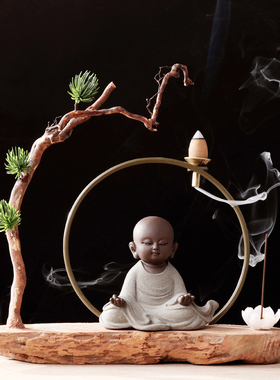 禅意风化木根雕摆件倒流香炉现代