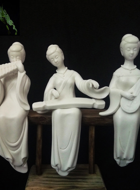 德化正品手工仕女弹琴琵琶白瓷