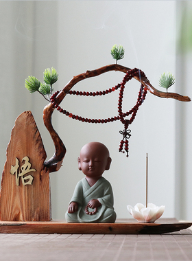 木雕紫砂茶室陶瓷禅意风小沙弥