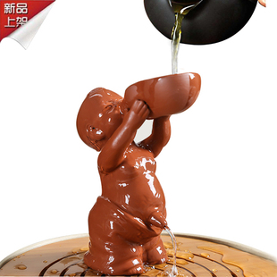 创意紫砂摆件精品陶瓷人物尿童孩子娃娃撒尿喷水功夫茶宠茶道配件
