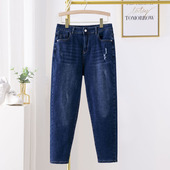女装 高弹力牛仔裤 200斤加大肥欧版 大码 宽松简约小直筒高腰长裤