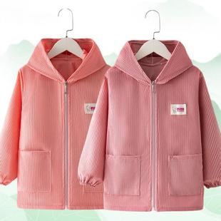秋冬季新款灯芯绒宝宝儿童罩衣中长款羽绒服罩衣长袖拉链围裙护衣