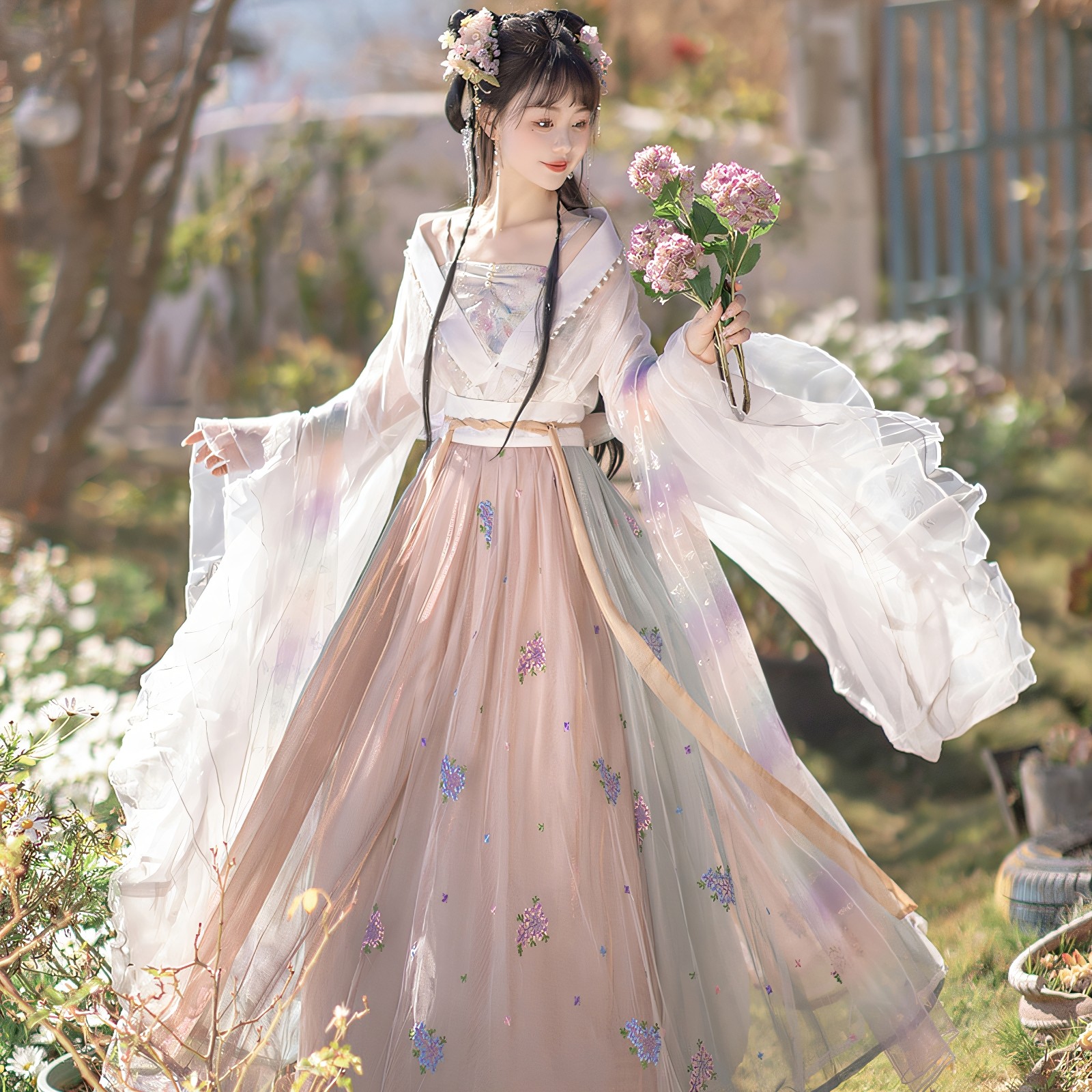 原创女中国风十二花神露肩超仙飘逸古风汉服魏晋春秋仙气飘飘日常