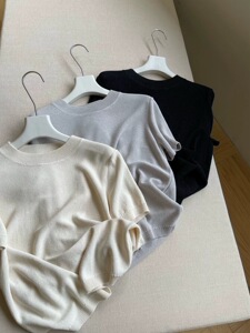 进口和纸纱筋骨感柔软清爽透气圆领针织短袖T恤衣女