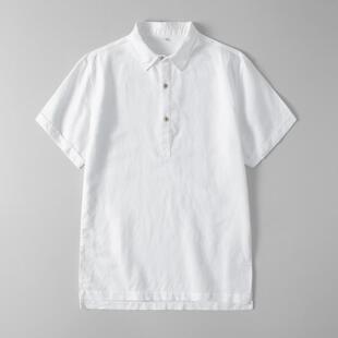 夏季新款亚麻polo衫男短袖修身翻领衬衫棉麻料男式休闲衬开胸衫
