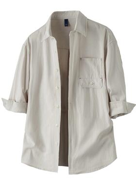 T238春季新款男士老钱风复古短袖休闲衬衫青年痞帅翻领宽松衬衣