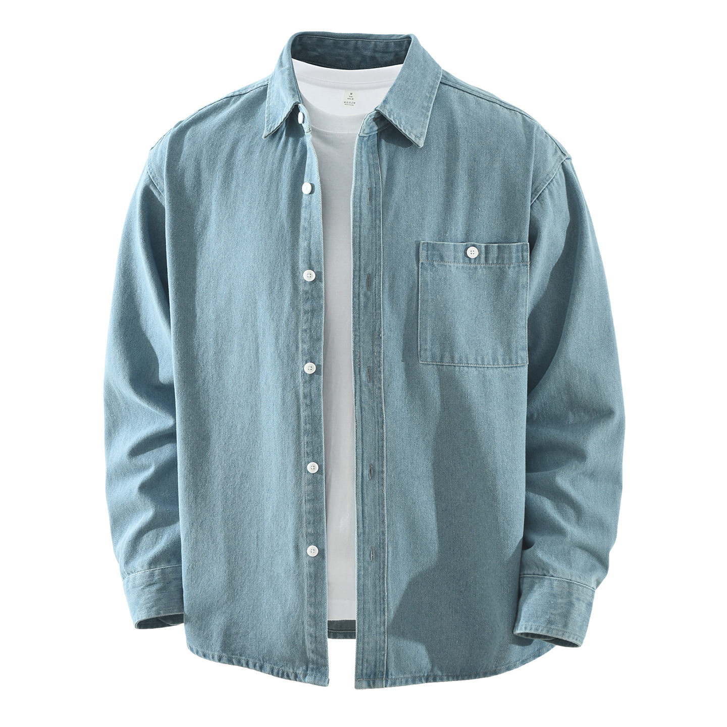 9139日系复古牛仔长袖衬衫男士时尚百搭文艺休闲宽松翻领纯色上衣,男装,牛仔衬衫,淘宝优惠券,粉丝福利购,淘宝优惠卷