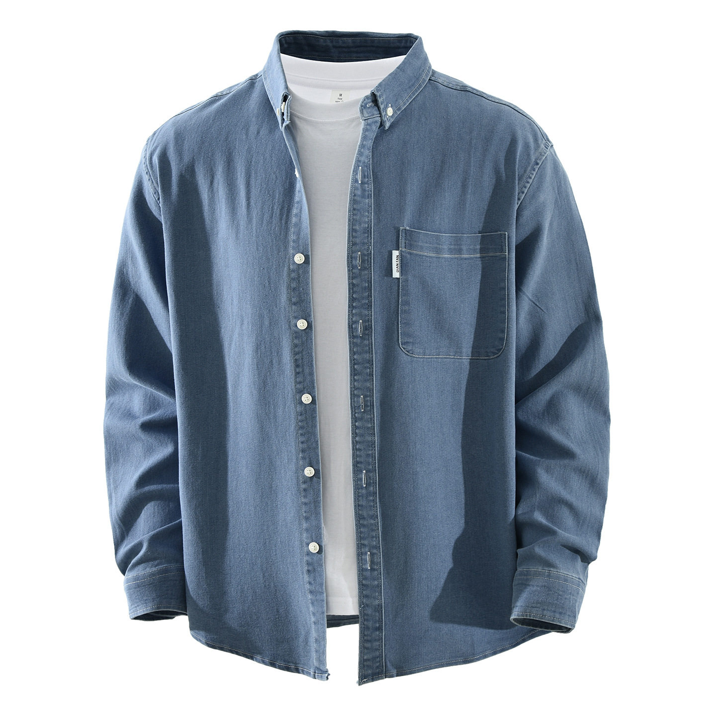 7909日系牛仔潮流长袖衬衫男士纽扣翻领时尚百搭文艺休闲宽松上衣,男装,牛仔衬衫,淘宝优惠券,粉丝福利购,淘宝优惠卷