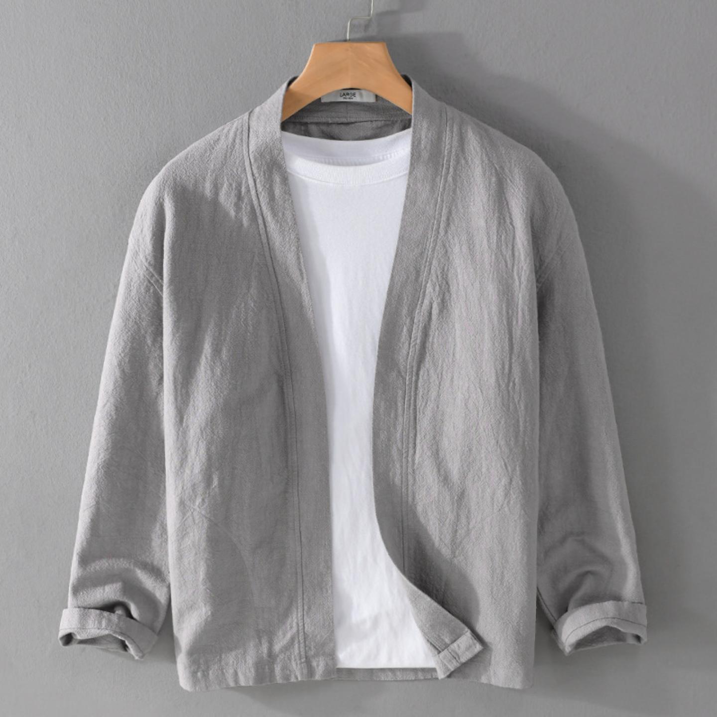 男装休闲亚麻长袖衬衫披风外套中国风潮流休闲宽松文艺男上衣9841