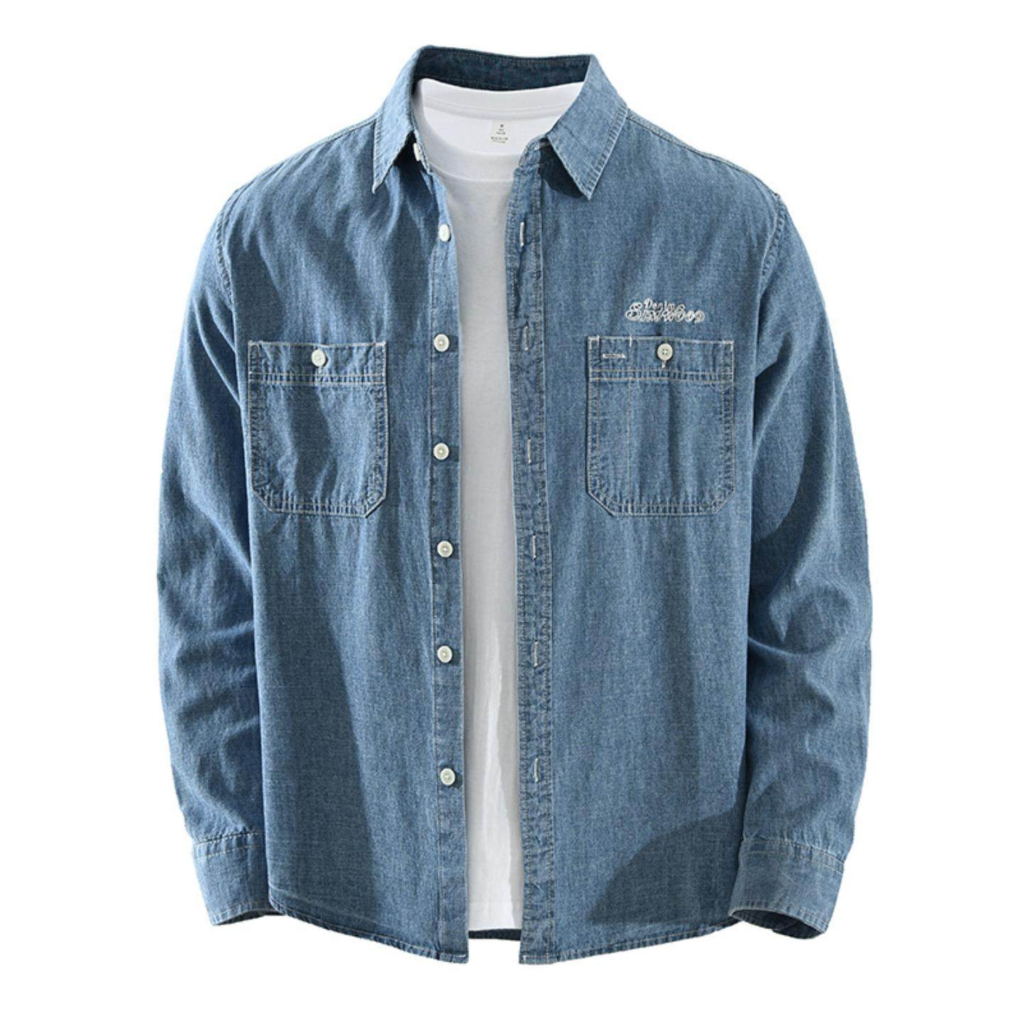 7901日系牛仔潮流长袖衬衫男士牛仔衬衫时尚百搭文艺休闲宽松上衣,男装,牛仔衬衫,淘宝优惠券,粉丝福利购,淘宝优惠卷