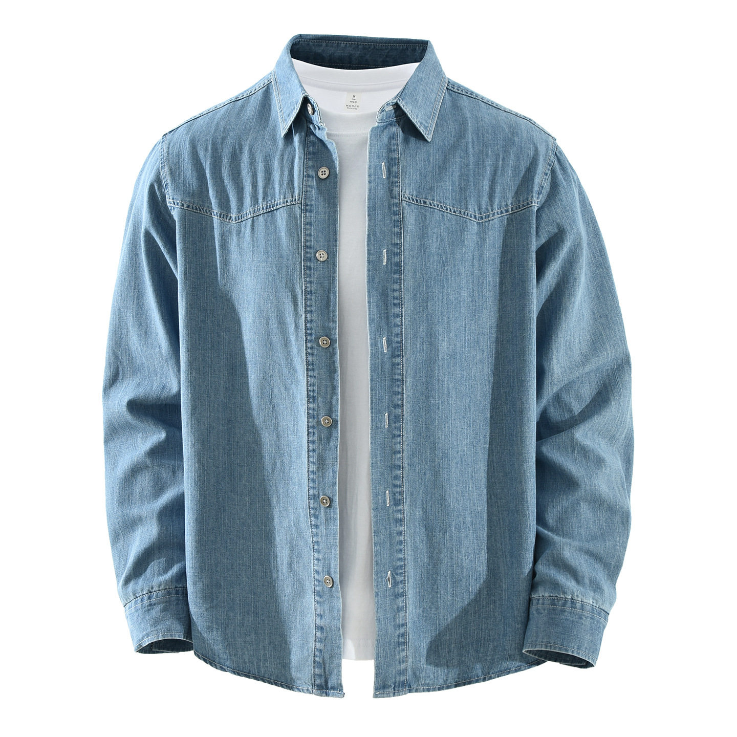 7759日系复古牛仔长袖衬衫男士时尚百搭文艺休闲宽松翻领潮流上衣,男装,牛仔衬衫,淘宝优惠券,粉丝福利购,淘宝优惠卷