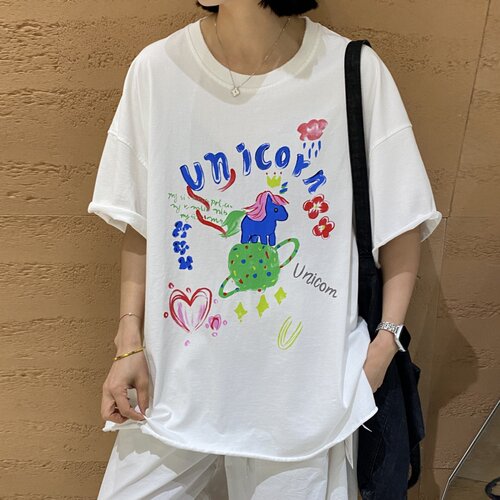 TYJR韩版宽松印花短袖T恤女上衣