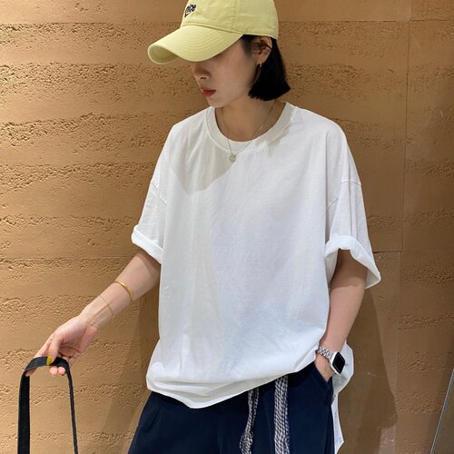 TYJR韩版宽松圆领纯棉短袖T恤女