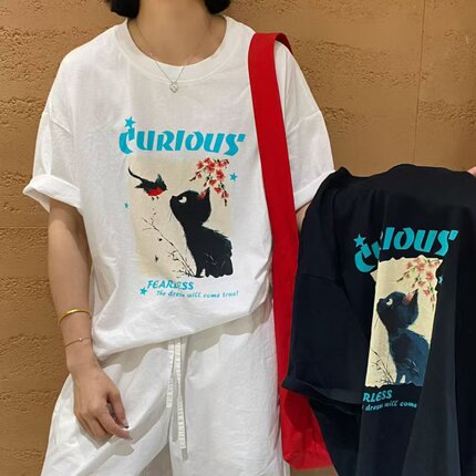 TYJR短袖T恤女夏季2026新款韩版宽松圆领设计感印花纯棉上衣67169