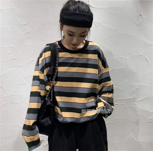 TY1980韩版长袖短款条纹T恤女