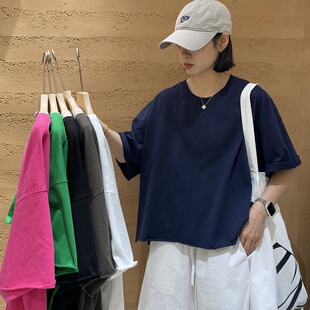 TYJR 夏季新款2026韩版宽松短袖圆领百搭纯棉短款T恤女上衣63111