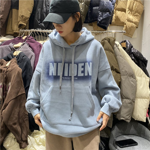 TT TY1980冬季新款韩版宽松长袖字母加绒加厚连帽卫衣女83875
