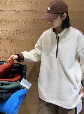 TYJR 冬季新款2025韩版宽松时尚半开衫立领羊羔毛卫衣外套女57720