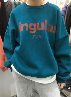 TY1980冬季新款女装韩版圆领宽松字母印花加厚加绒卫衣女212457