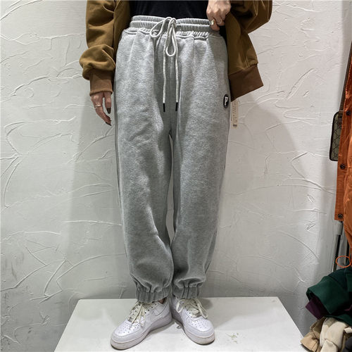 TY1980松紧腰宽松休闲加绒卫裤女