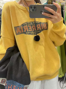 TY1980冬季新款女装韩版宽松圆领长袖字母加绒加厚卫衣女212521