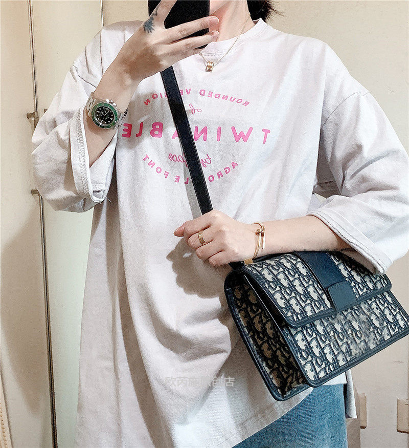 Tang韩版宽松中袖字母印花T恤女