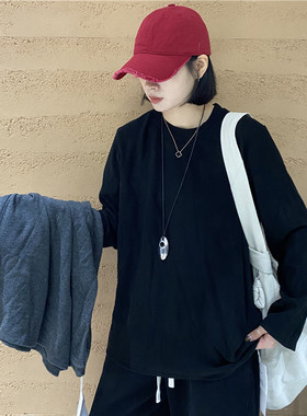 TYJR 秋冬新款2025韩版宽松圆领休闲德绒长袖T恤打底衫女58337