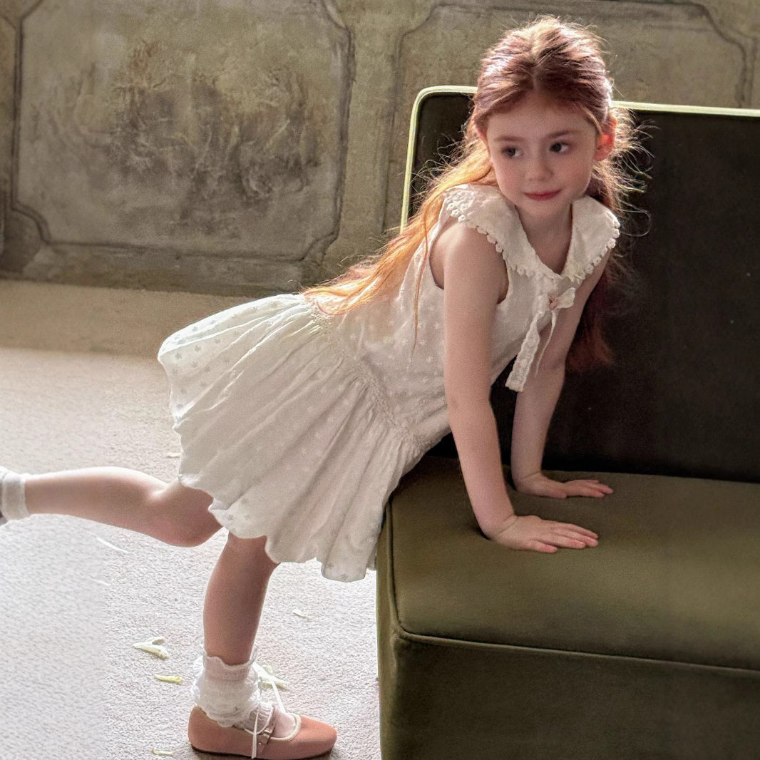 女童连衣裙蝴蝶结花苞裙2025春夏新款韩版洋气蕾丝系绳无袖背心裙