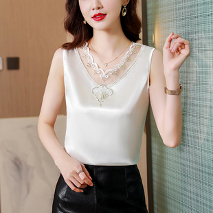 真丝吊带背心女内搭西装 外穿无袖 缎面时尚 大码 上衣 v领打底衫 夏季