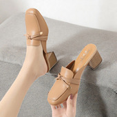 女外穿32小码 2025新款 春秋无后跟懒人鞋 包头半拖鞋 粗跟百搭穆勒鞋