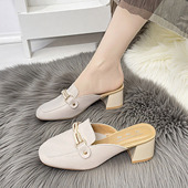 网红凉拖女夏外穿2026新款 包头半拖 32小码 粗跟百搭仙女高跟鞋 31码