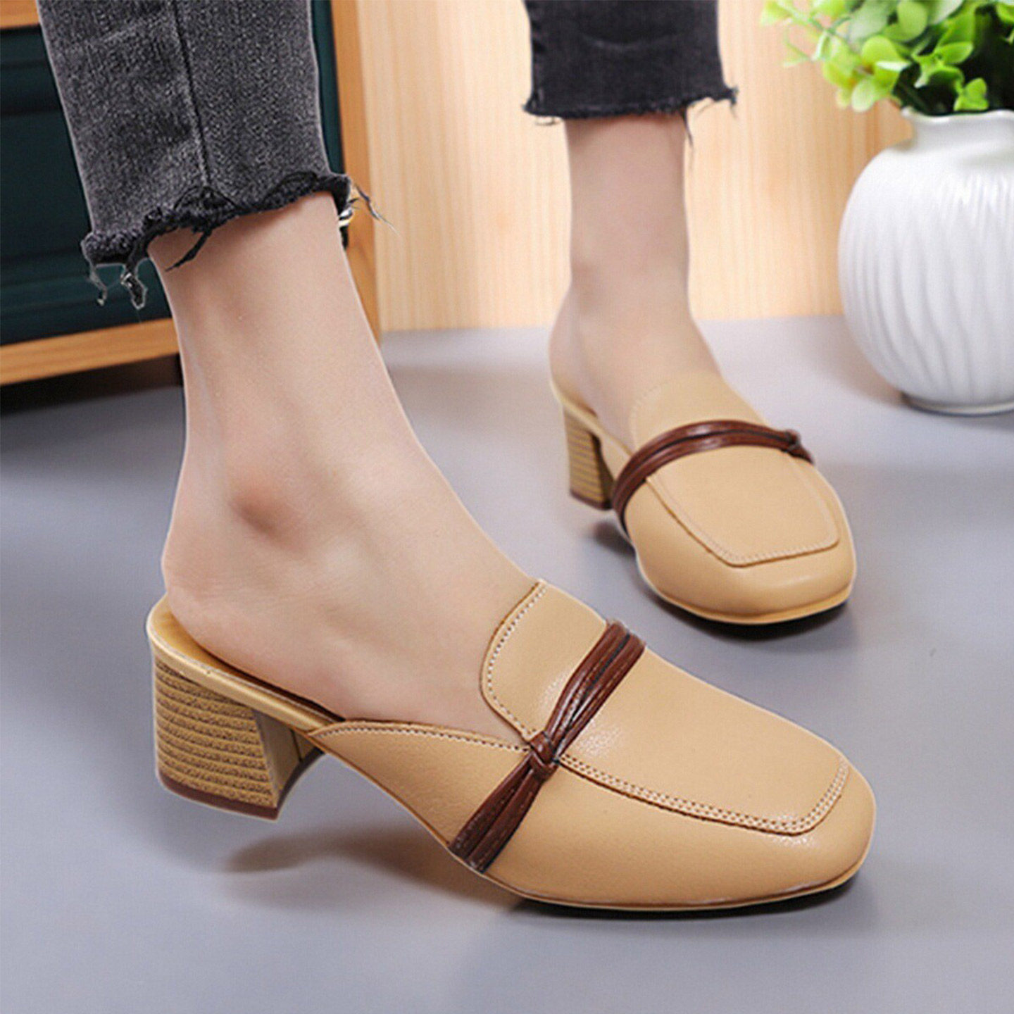 仙女风拖鞋女外穿2026春季新款时尚粗跟包头半拖32小码百搭穆勒鞋,女鞋,包头拖,淘宝优惠券,粉丝福利购,淘宝优惠卷