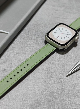 御铭匠手工植鞣真皮swift牛油果绿色苹果applewatch98765se手表带