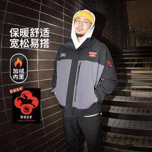 李宁冬季男子反伍系列加绒保暖运动风衣宽松连帽外套男服AFDVJ41