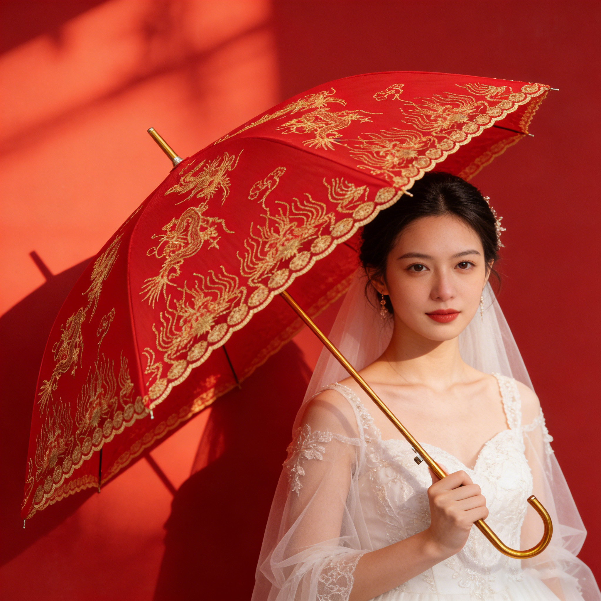 龙凤中式婚庆红伞婚伞一对结婚伞新娘出嫁婚礼新娘伞接亲红色雨伞