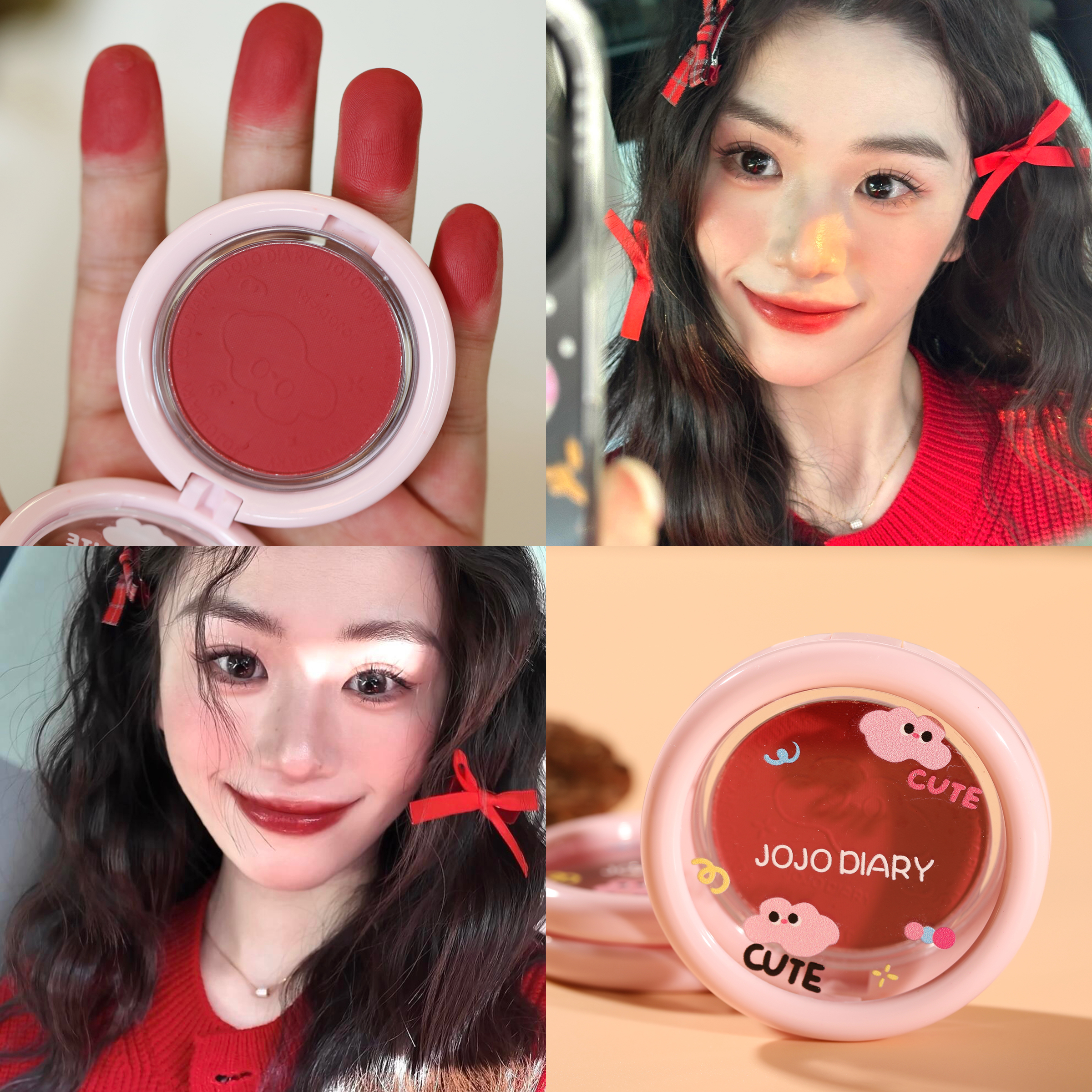 秋冬氛围感腮红眼影一体盘口红色