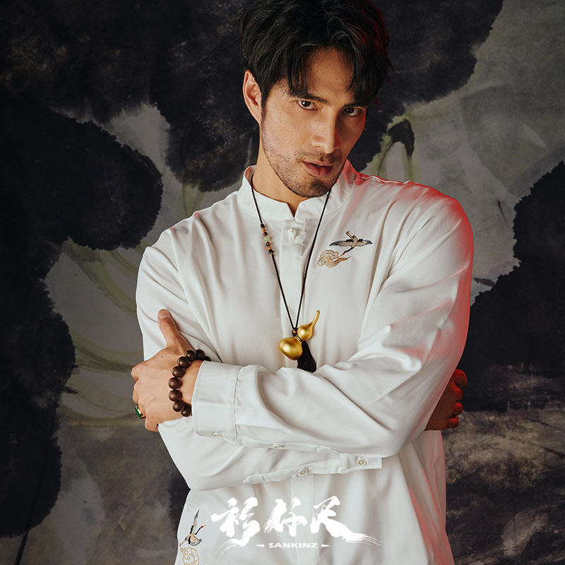 衫仟尺云中鹤国潮绣花休闲衬衫